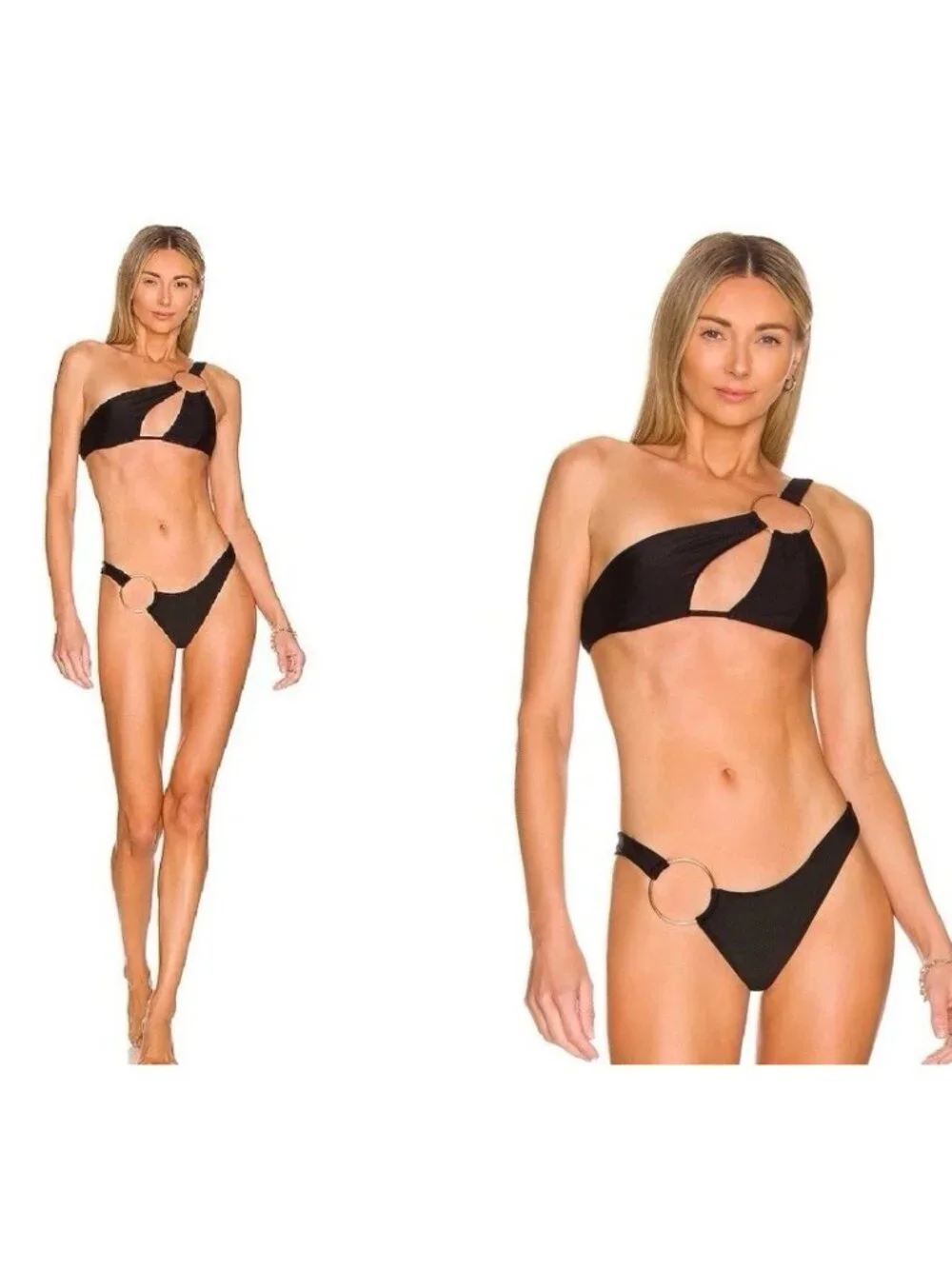 Revolve Camila Coelho Patricia Bikini Top Bottoms Black Gold Ring Size Large